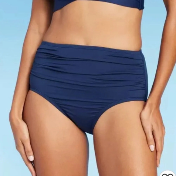 🔹5/$25🔹 Kona Sol Blue Shirred High Waist Bikini Bottom. Size Small - Picture 1 of 10